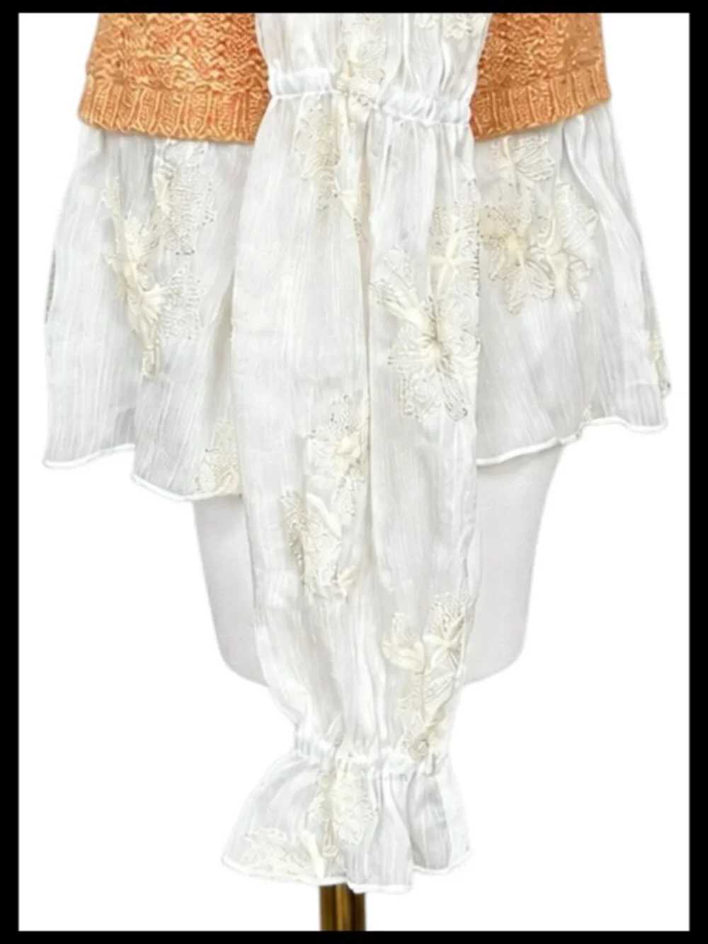 Anthropologie Layered Knit Cropped Vest Cream Orange Lace Embroidered Blouse_S